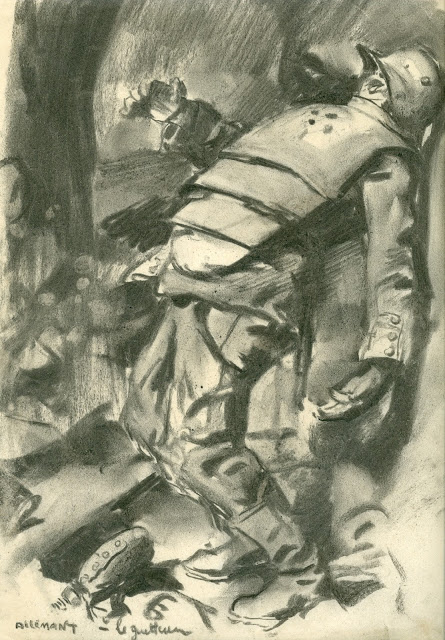 A dead German sentry frozen in standing position by rigor mortis, Lucien Jonas, 1917.