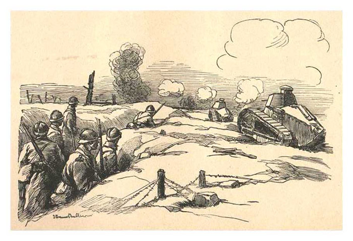 Renaults advancing on the battlefield by Lucien Jonas