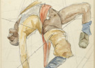 Part of a series of sketches of soldier's killed while crossing through wire-entanglements. Henry Camus.