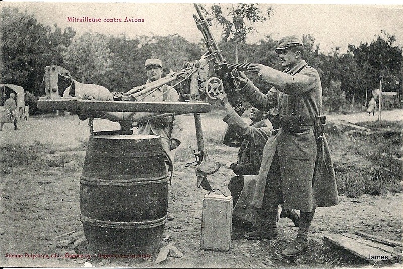 Hotchkiss machine-gun set up to fire against aircraft.