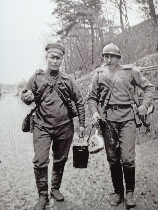 Two Russian soldiers of the Russian Legion. Photo taken by Frantz Adam, near Viller-Franqueux, March 1917.