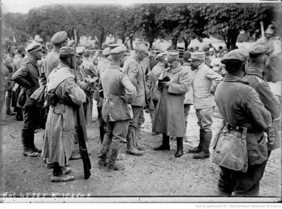 Processing German officer POWs, 1915.
