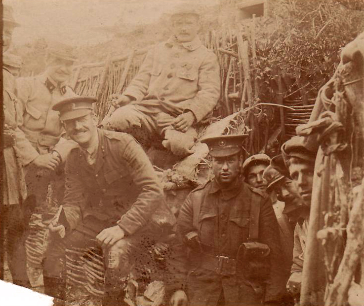 British and French soldiers sharing a trench, 1915.
