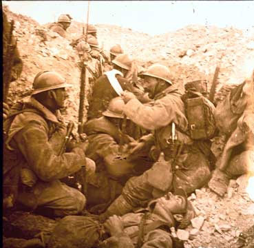 French troops in a trench during the Champagne offensive, 1915.