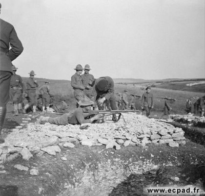 The 12th BCA instructing Americans in the use of the Chauchat automatic-rifle, Camp Gondrecourt, August 1917.