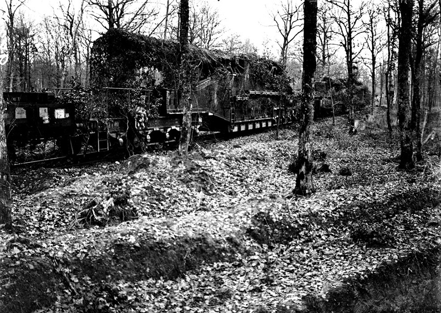 A massive rail gun camouflaged in the woods.