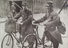 Cyclists repairing telephone lines, January 1915.