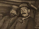 Two men resting in a small shelter, 1914.