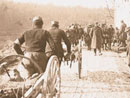 Hand-pulled amublances evacuate the wounded, 1914.