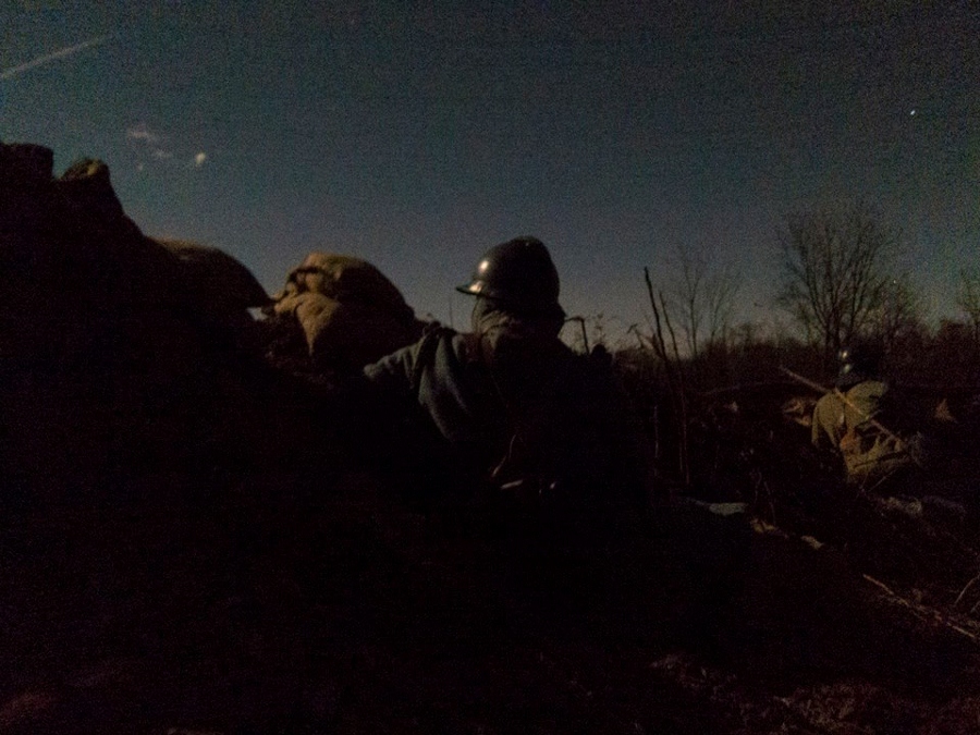 Sdt. Bodin mans his post in the large mine crater, April 2014.