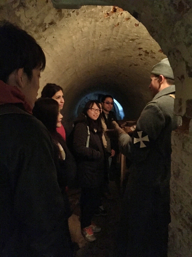 Sdt. Cardet explains first-aid care in the Great War, Fort Mifflin, March 2015.