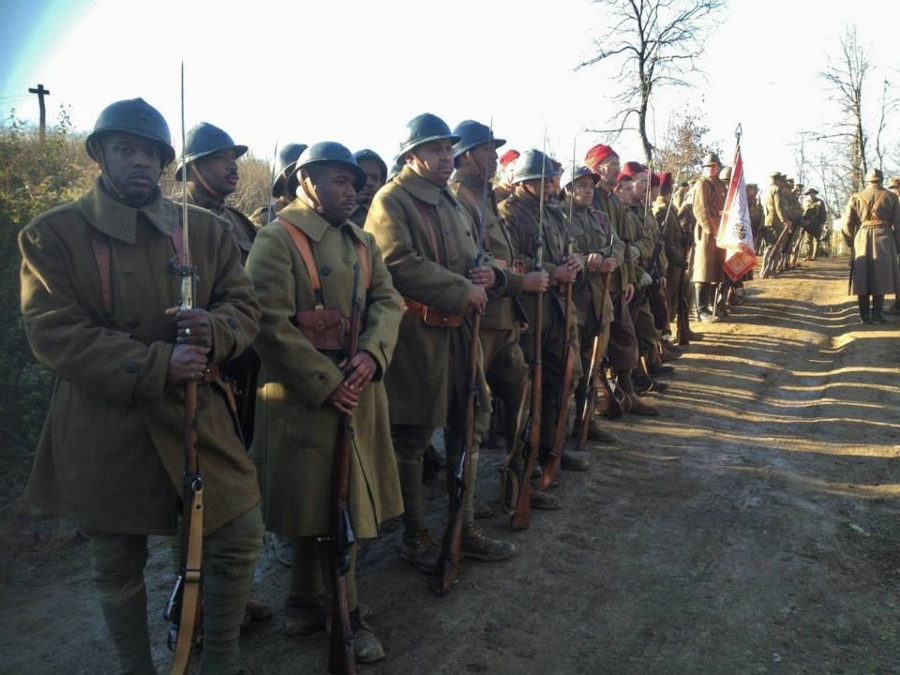 Members of the 372nd IR US, les Mains Rouges, in formation, November 2014