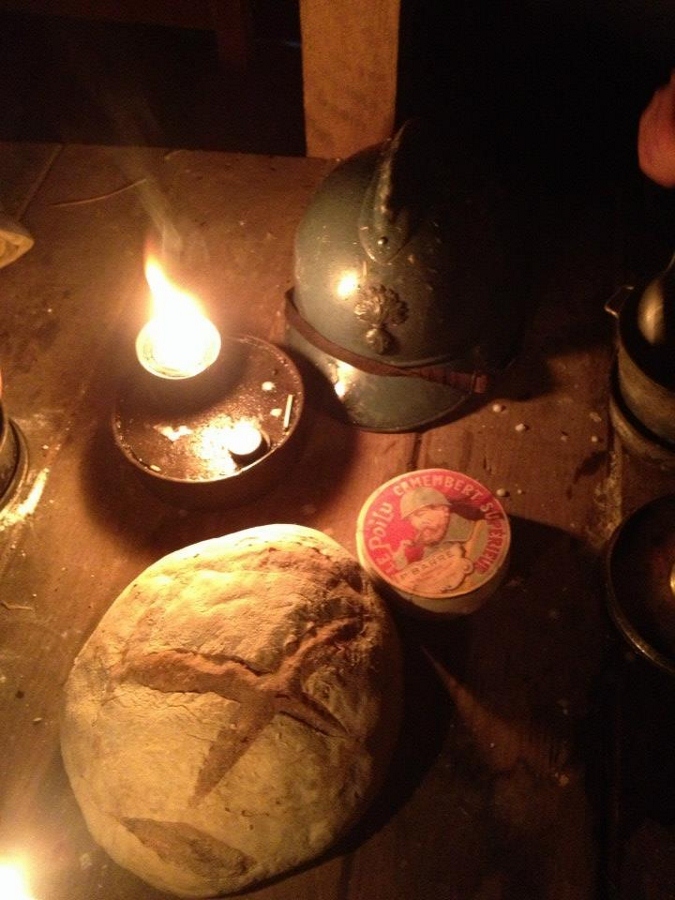Bread and Camembert cheese -- food of the poilus -- in the cagna, December 2014