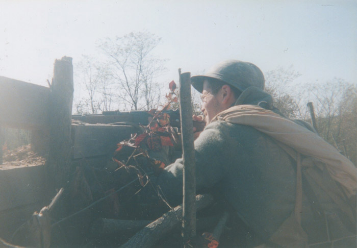 Sdt. Schech honing his hunting skills, April 2003.