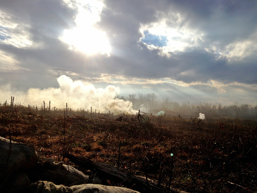 Smoke shells land on the German lines in advance of a French feint attack. Newville, November 2013.