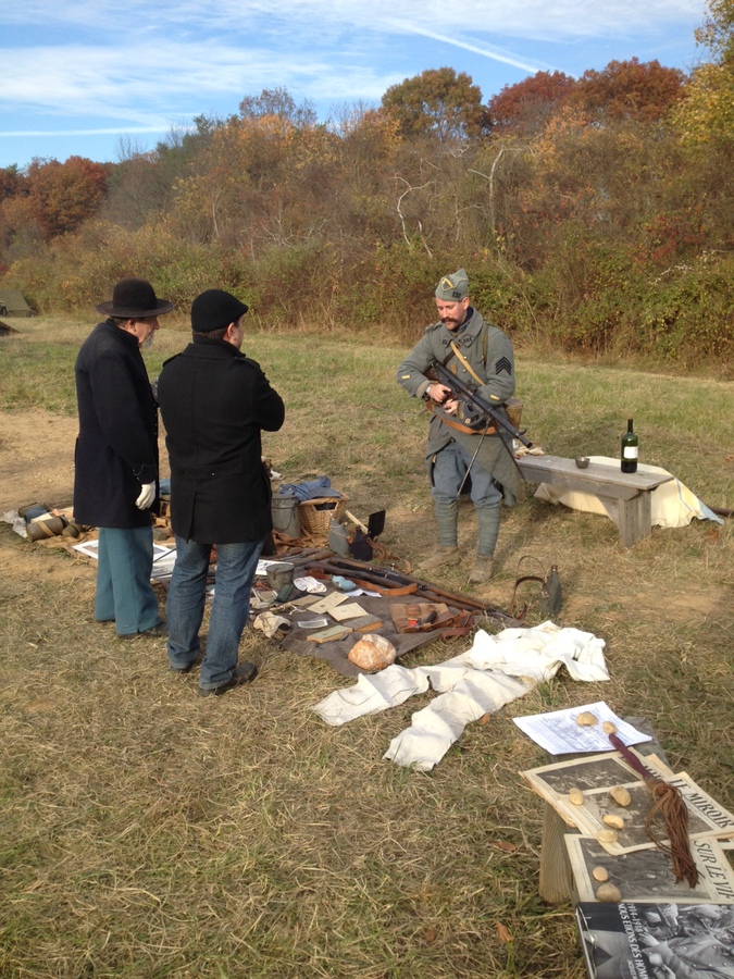 Sgt. Contamine giving for the n-teenth time what has become a tradition of any public living history: dispelling  the myth that the Chauchat was a terrible weapon that constantly jammed to a dubious audience. Old Bethpage Restoration Village, NY, November