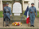 Jean Contamine stands with Arnaud Convard of the Poilu de la Marne, Remeberance Day ceremony at the Memorial to the Dead, in Villeroy, France (Marne), November 11, 2004. 
