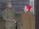 Private Martin (372 IR US Army) shakes hands with the zouave, Sdt. Fagot, November 2011.