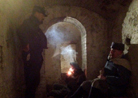 Smoking pipes in the subterranean vaults of Fort Mifflin. This particular room was an old prison cell. Fort Mifflin, March 2013.
