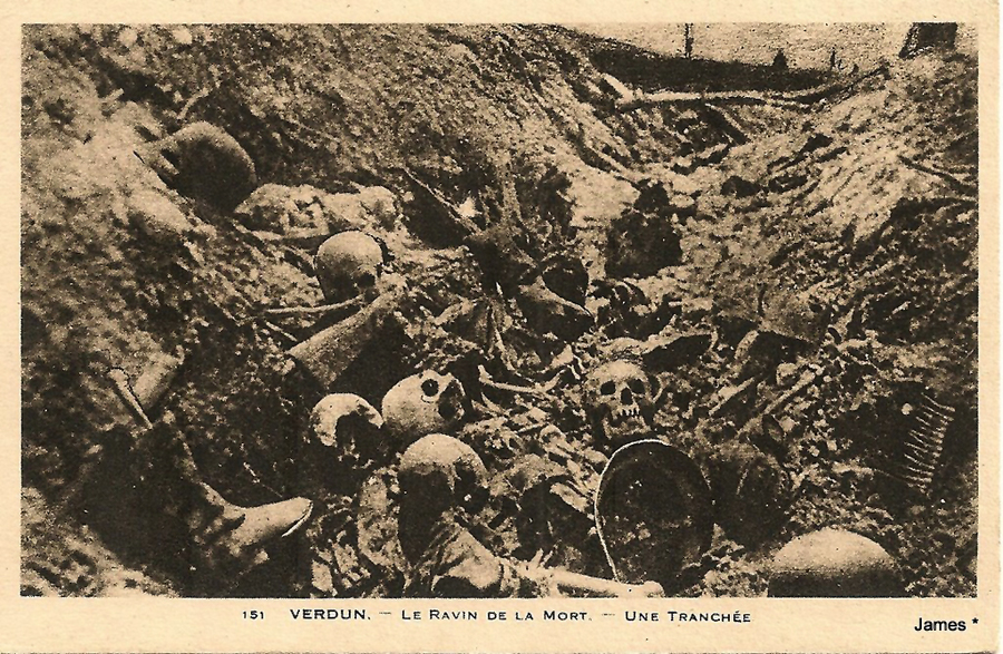 Remains of German soldiers piled up in the Death Ravine at Verdun.