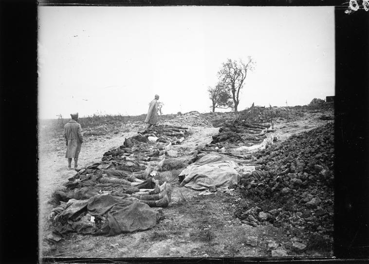 French dead collected for burial at Rancourt (Somme) in September 1916. 
