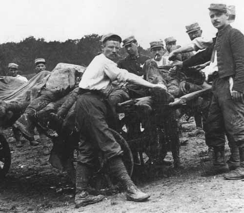 Territorials collect the dead for burial in the rear, Champagne.