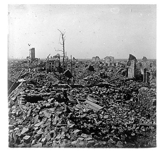 The destroyed village of Dixmude (Somme), 1916.